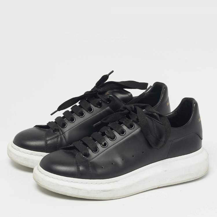 Pre Owned Alexander McQueen Black Leather Oversized Sneakers Size 42