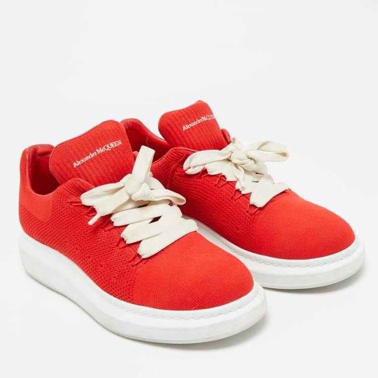 Pre Owned Alexander McQueen Red Knit Fabric Oversized Sneakers Size 43