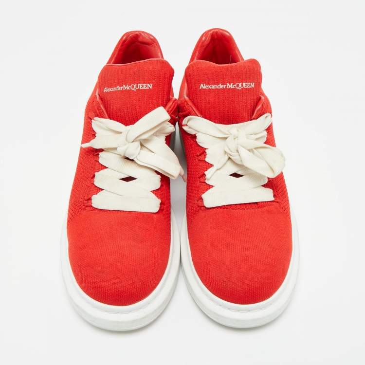 Pre Owned Alexander McQueen Red Knit Fabric Oversized Sneakers Size 43