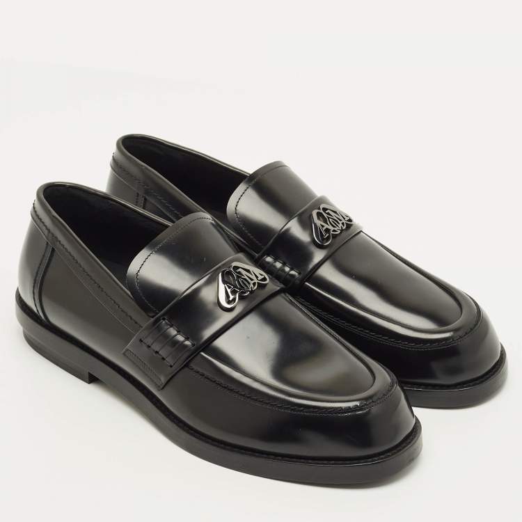 Pre Owned Alexander McQueen Size 43 Black Leather Logo-Plaque  Loafers