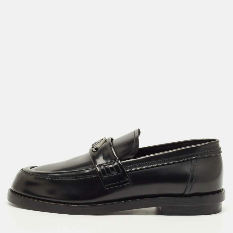 Pre Owned Alexander McQueen Size 43 Black Leather Logo-Plaque  Loafers