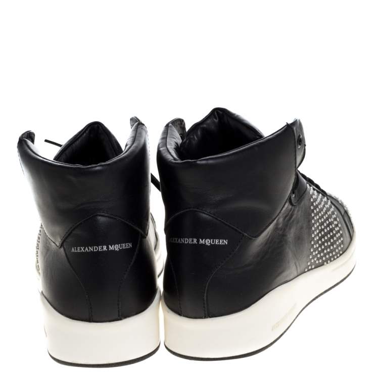 Pre Owned Alexander McQueen Black Leather Studded High Top Sneakers Size 41
