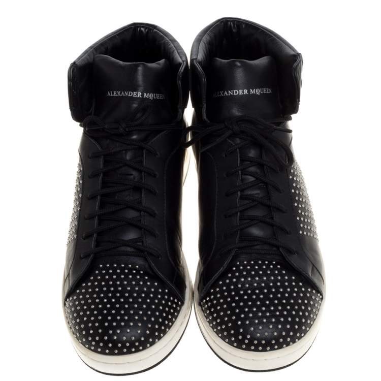Pre Owned Alexander McQueen Black Leather Studded High Top Sneakers Size 41