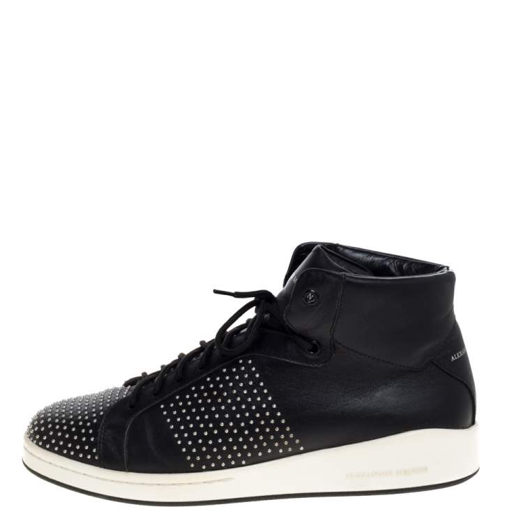 Pre Owned Alexander McQueen Black Leather Studded High Top Sneakers Size 41