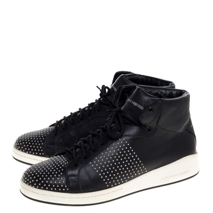 Pre Owned Alexander McQueen Black Leather Studded High Top Sneakers Size 41