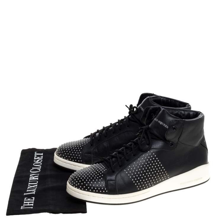 Pre Owned Alexander McQueen Black Leather Studded High Top Sneakers Size 41