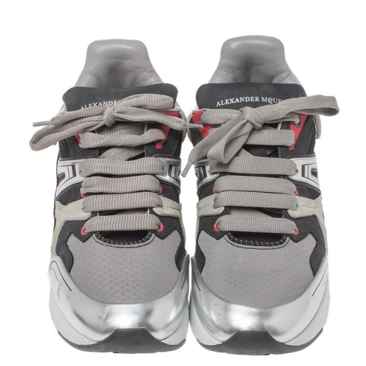 Pre Owned Alexander Mcqueen Multi Color Leather, Suede And Mesh Exaggerated Sole Leather Sneakers Size 40 