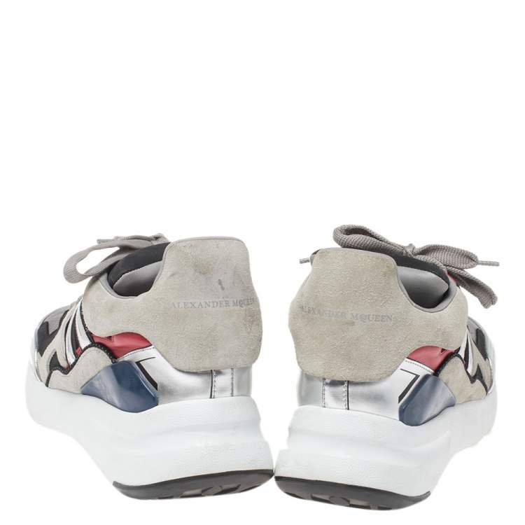 Pre Owned Alexander Mcqueen Multi Color Leather, Suede And Mesh Exaggerated Sole Leather Sneakers Size 40 