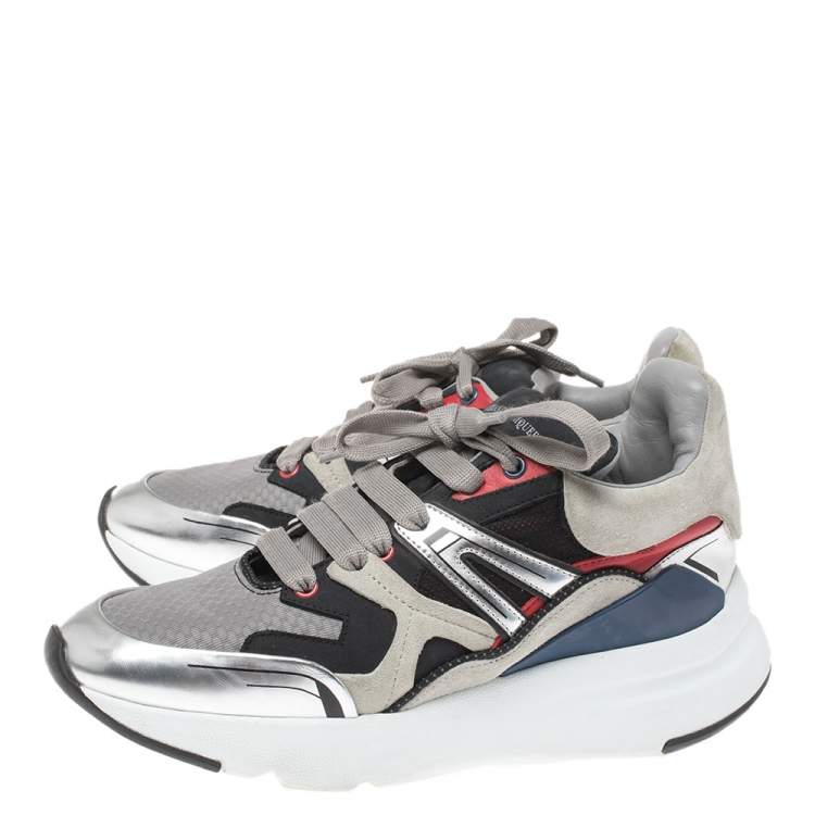 Pre Owned Alexander Mcqueen Multi Color Leather, Suede And Mesh Exaggerated Sole Leather Sneakers Size 40 