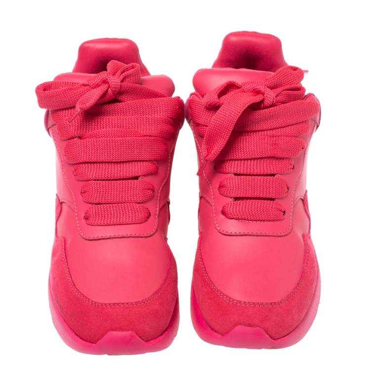 Pre Owned Alexander McQueen Fuchsia Leather and Suede Larry Oversized Low Top Sneakers Size 35