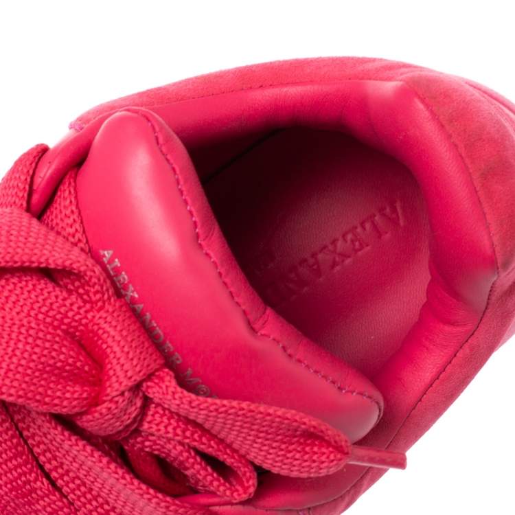 Pre Owned Alexander McQueen Fuchsia Leather and Suede Larry Oversized Low Top Sneakers Size 35