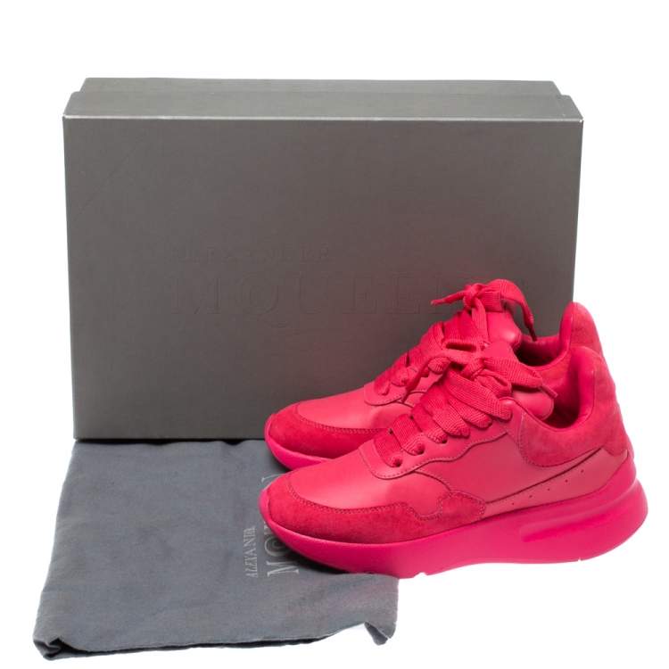 Pre Owned Alexander McQueen Fuchsia Leather and Suede Larry Oversized Low Top Sneakers Size 35