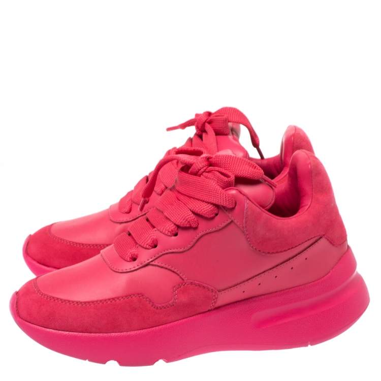 Pre Owned Alexander McQueen Fuchsia Leather and Suede Larry Oversized Low Top Sneakers Size 35