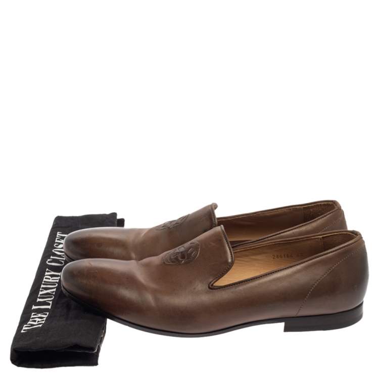 Pre Owned Alexander Mcqueen Brown Leather Skull Detail Smoking Loafers Size 43 
