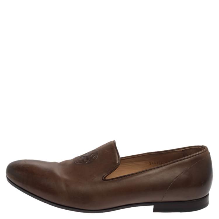 Pre Owned Alexander Mcqueen Brown Leather Skull Detail Smoking Loafers Size 43 