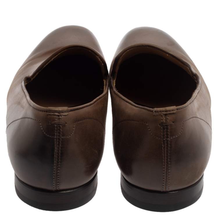 Pre Owned Alexander Mcqueen Brown Leather Skull Detail Smoking Loafers Size 43 