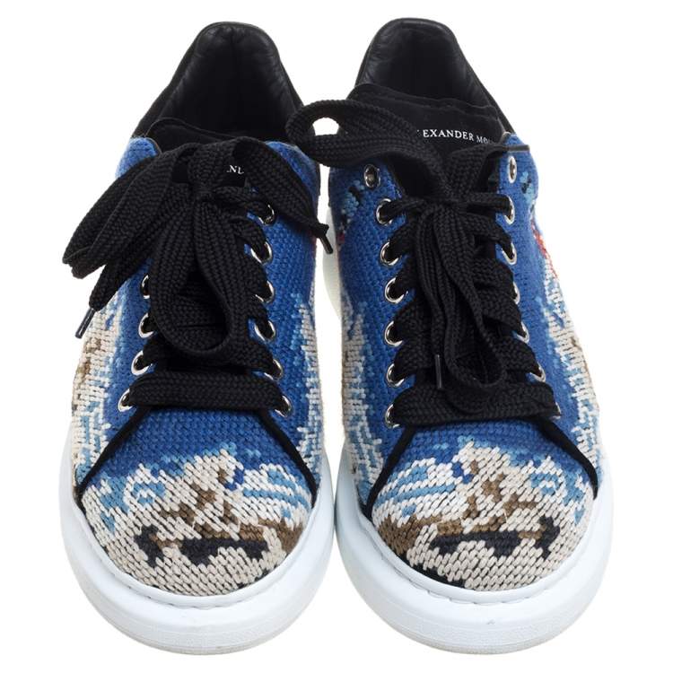 Pre Owned Alexander McQueen Multicolor Printed Canvas And Suede Oversized Sneakers Size 40