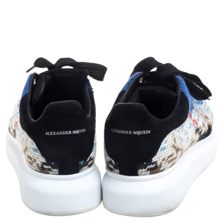 Pre Owned Alexander McQueen Multicolor Printed Canvas And Suede Oversized Sneakers Size 40