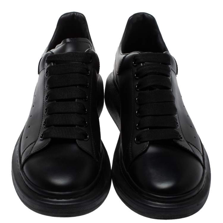 Pre Owned Alexander McQueen Black Leather Oversized Low Top Sneakers Size 40
