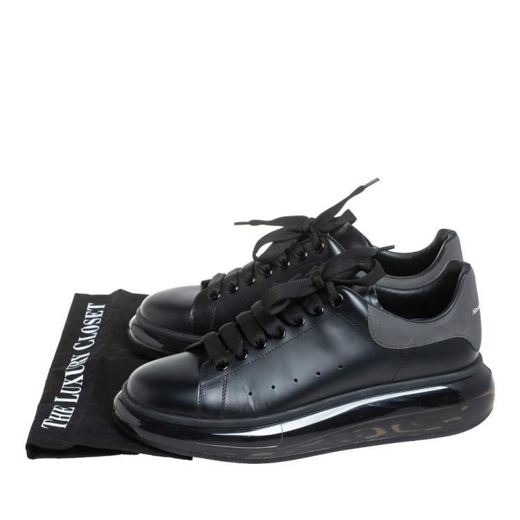 Pre Owned Alexander McQueen Black Leather Clear Sole Low Top Sneakers Size 42