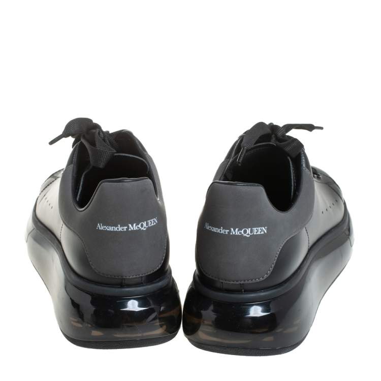 Pre Owned Alexander McQueen Black Leather Clear Sole Low Top Sneakers Size 42