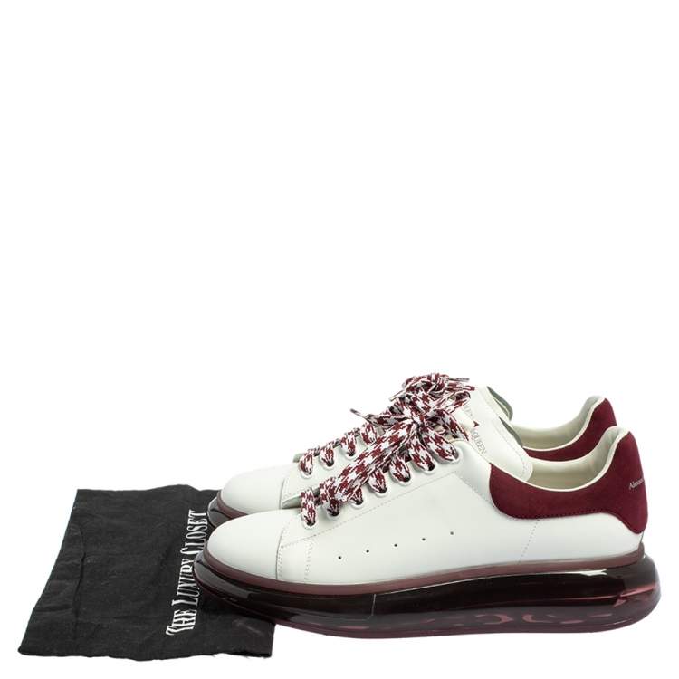 Pre Owned Alexander McQueen White/Burgundy Suede And Leather Oversized Clear Sole Low Top Sneakers Size 45.5