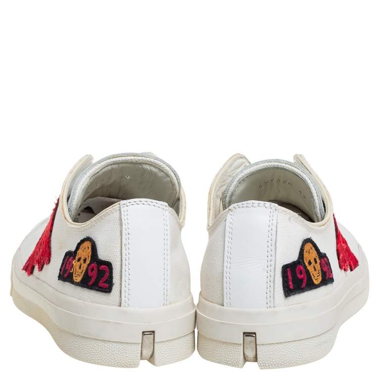 Pre Owned Alexander McQueen White Leather And Canvas Patch Low Top Sneakers Size 39