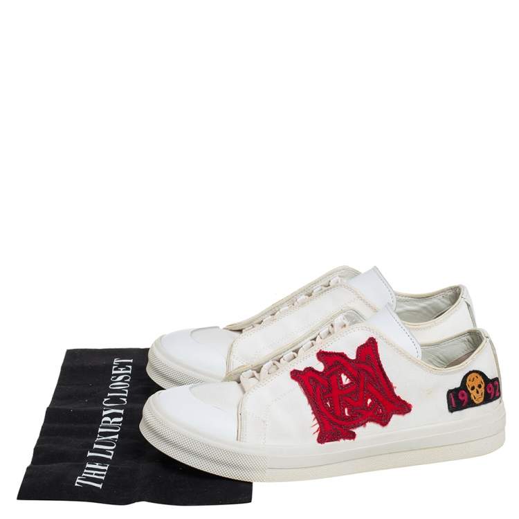 Pre Owned Alexander McQueen White Leather And Canvas Patch Low Top Sneakers Size 39
