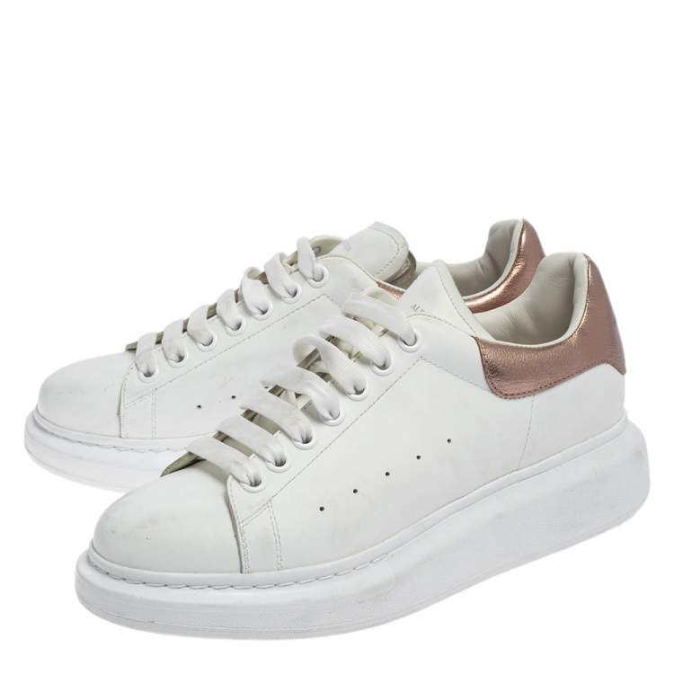 Pre Owned Alexander McQueen Metallic/White Leather Oversized Sneakers Size 41