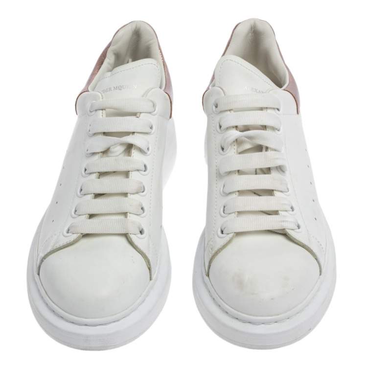 Pre Owned Alexander McQueen Metallic/White Leather Oversized Sneakers Size 41