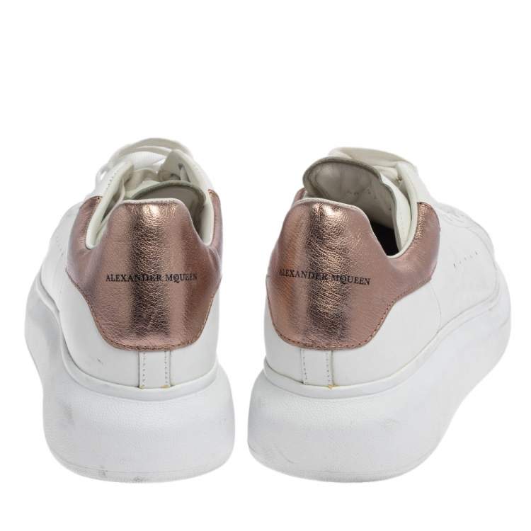 Pre Owned Alexander McQueen Metallic/White Leather Oversized Sneakers Size 41