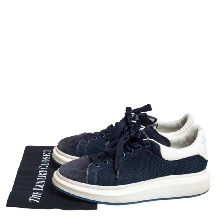 Pre Owned Alexander McQueen Navy Blue/White Leather, Mesh and Suede Oversized Sneakers 43