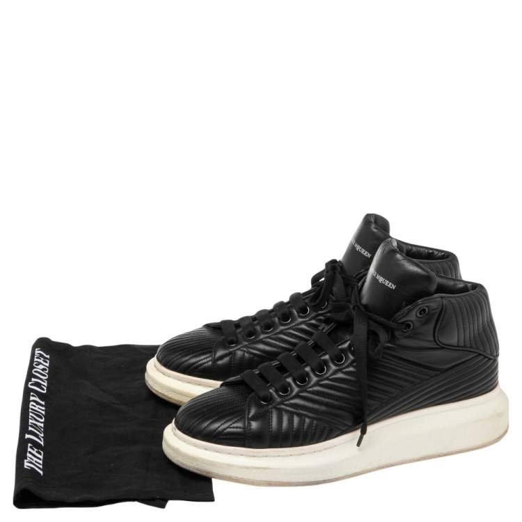 Pre Owned Alexander McQueen Black Leather Oversized Lace Up Sneakers Size 45