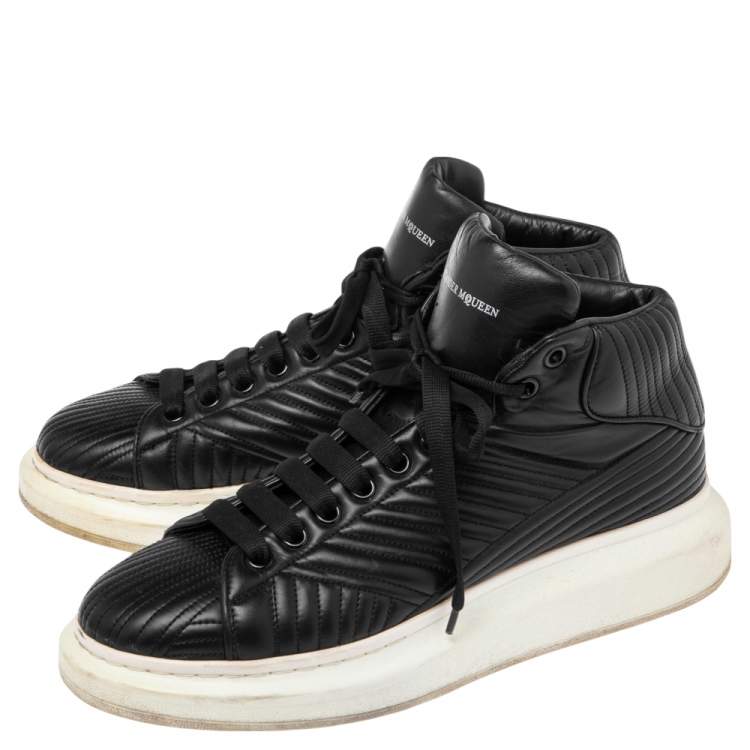Pre Owned Alexander McQueen Black Leather Oversized Lace Up Sneakers Size 45