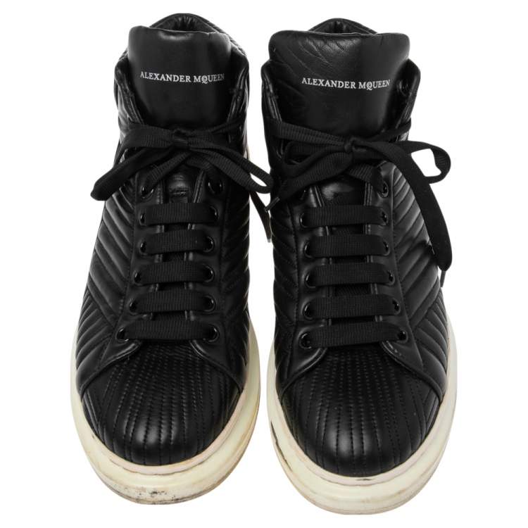 Pre Owned Alexander McQueen Black Leather Oversized Lace Up Sneakers Size 45