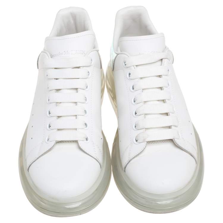Pre Owned Alexander Mcqueen White/Iridescent Leather Larry Oversized Sneakers Size 42