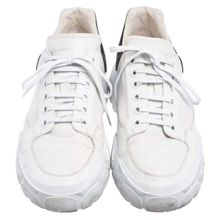 Pre Owned Alexander McQueen White/Black Leather And Suede Oversized Sneakers Size 45