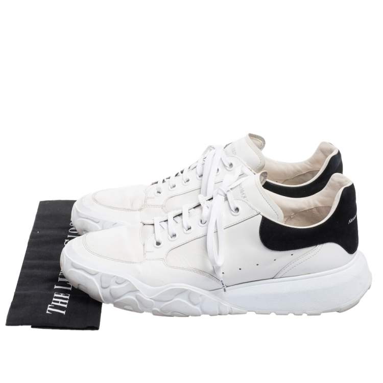 Pre Owned Alexander McQueen White/Black Leather And Suede Oversized Sneakers Size 45