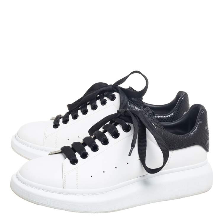 Pre Owned Alexander McQueen White/Black Leather Oversized Sneakers Size 42