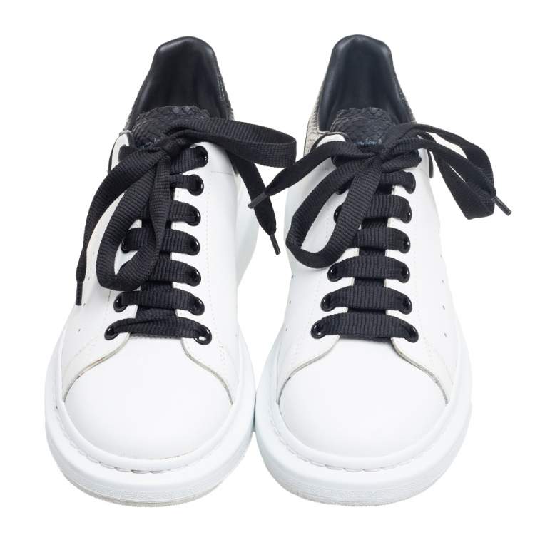 Pre Owned Alexander McQueen White/Black Leather Oversized Sneakers Size 42