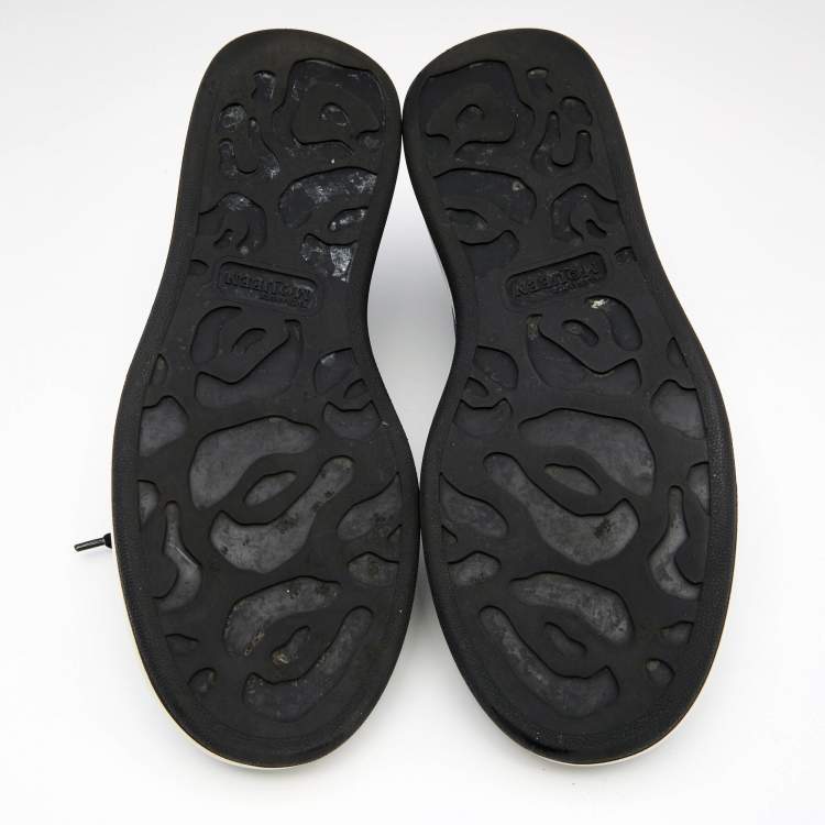 Pre Owned Alexander McQueen Black Butterfly Print Leather Lace Up Sneakers Size 43