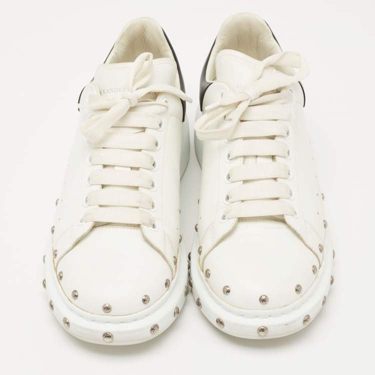 Pre Owned Alexander McQueen White/Black Leather Embellished Oversized Sneakers Size 43