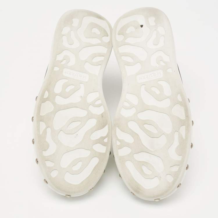 Pre Owned Alexander McQueen White/Black Leather Embellished Oversized Sneakers Size 43