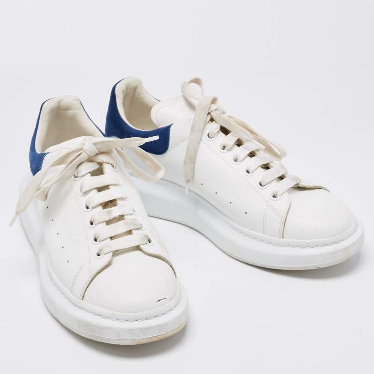 Pre Owned Alexander McQueen White/Blue Leather And Suede Oversized Sneaker Size 43