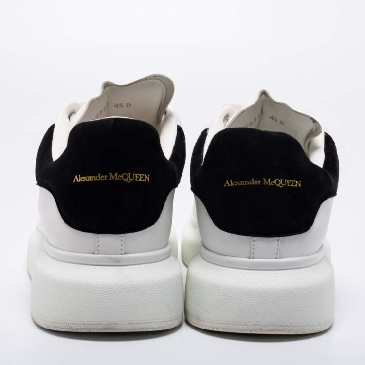 Pre Owned Alexander McQueen White/Black Leather and Suede Oversized Sneakers Size 45