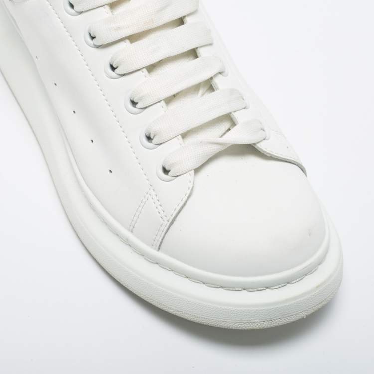 Pre Owned Alexander McQueen White/Black Leather and Suede Oversized Sneakers Size 45