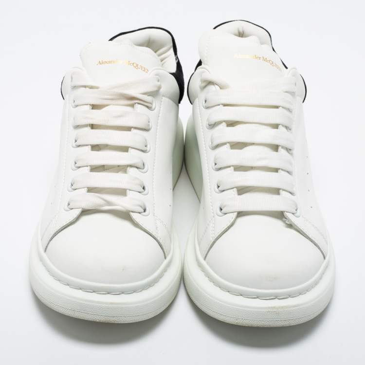 Pre Owned Alexander McQueen White/Black Leather and Suede Oversized Sneakers Size 45
