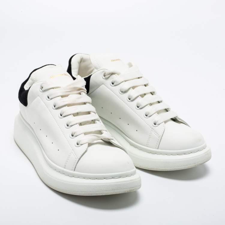 Pre Owned Alexander McQueen White/Black Leather and Suede Oversized Sneakers Size 45