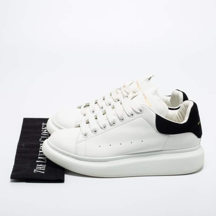 Pre Owned Alexander McQueen White/Black Leather and Suede Oversized Sneakers Size 45