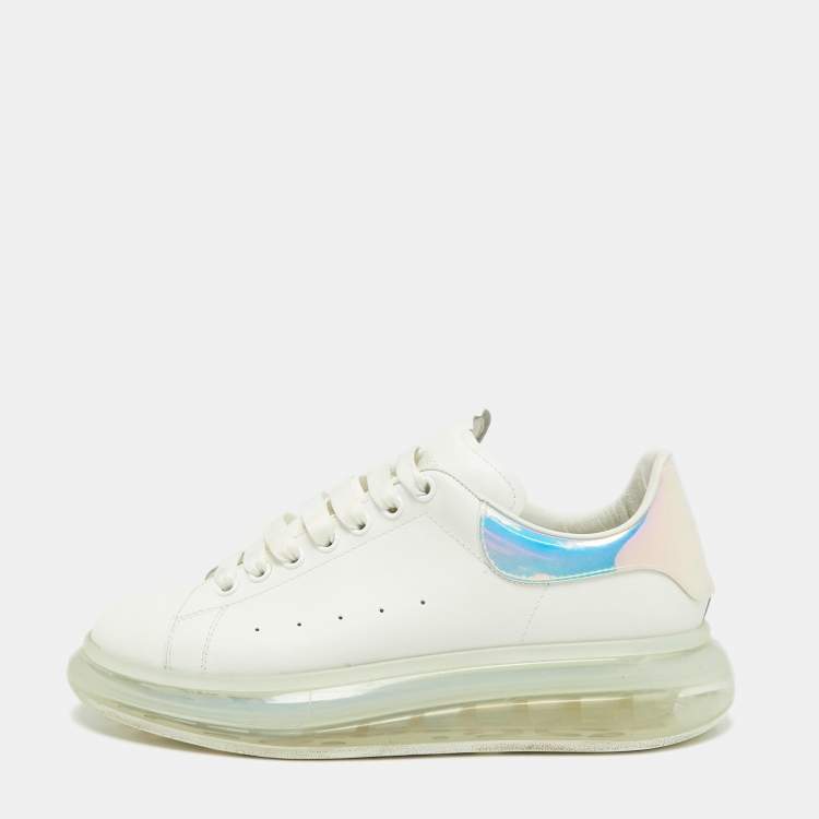 Pre Owned  Alexander McQueen White Leather and Patent Oversized Clear Sole Sneakers Size 44